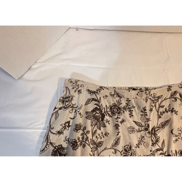 Dialogue Vintage-Inspired Beige & Brown Floral A-Line Skirt 20W Linen Blend - Picture 9 of 10